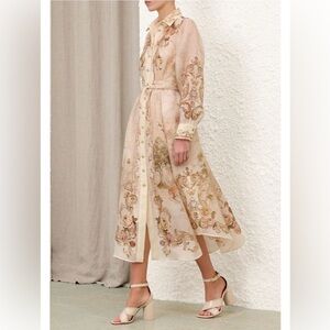 Zimmermann Memento Map Print Long Sleeve Belted Shirt Dress In Cream Au 1 US 6